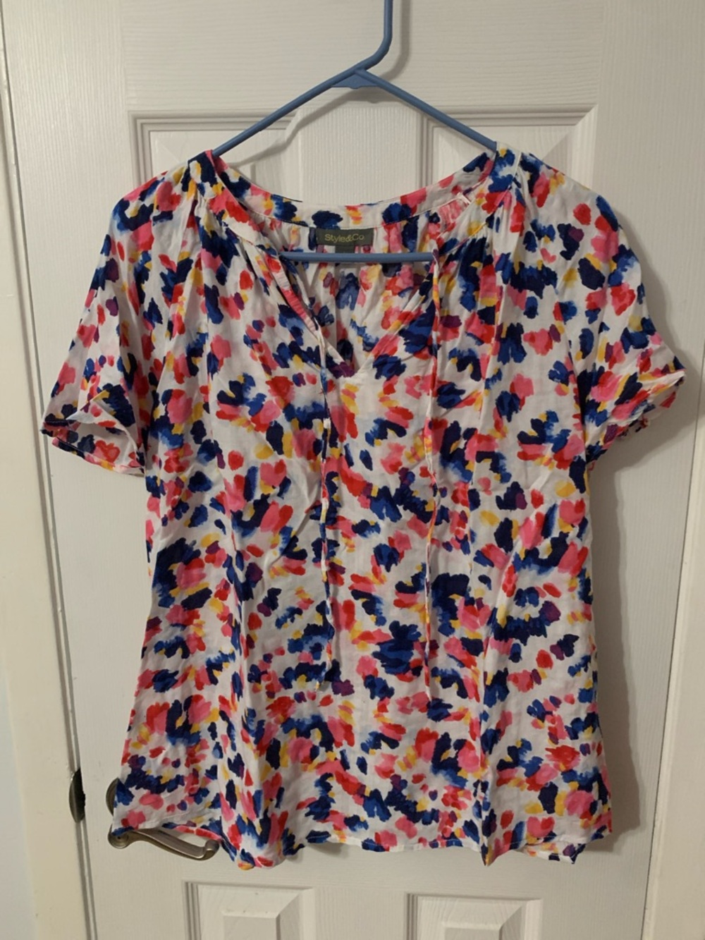 Style & Co. Multicolor Floral Short Sleeve V-Neck Blouse